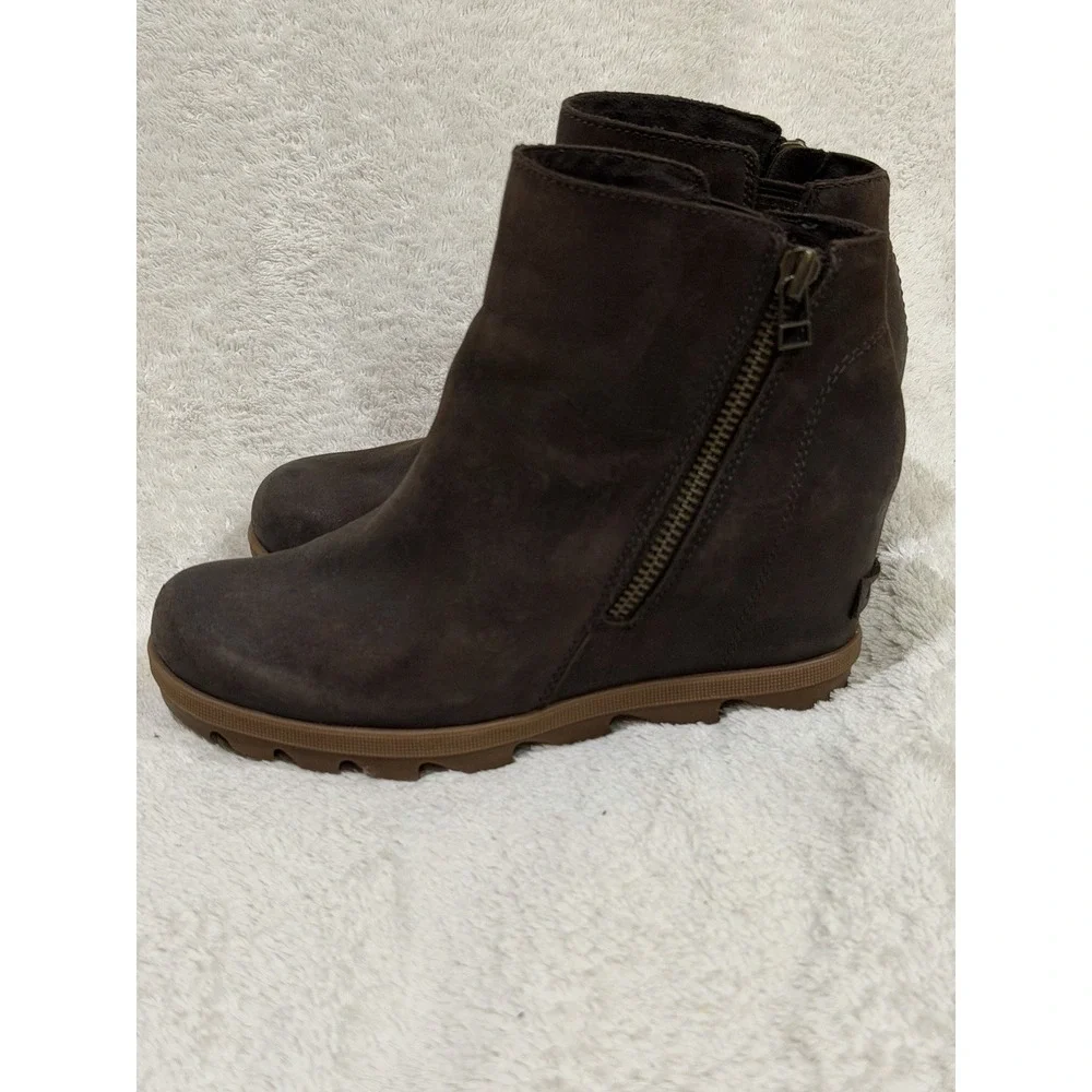 Sorel Joan of Arctic Wedge Zipper Boots Womens 8 Chocolate Brown NL3766-205